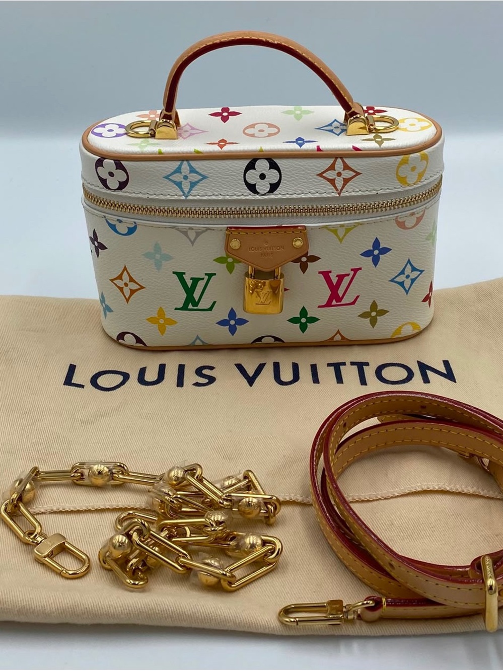 Louis Vuitton x Takashi Murakami Multicolor Monogram Vanity Chain pouch